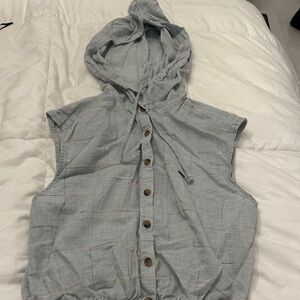 BDG Gray Sleeveless Button-Up Hoodie